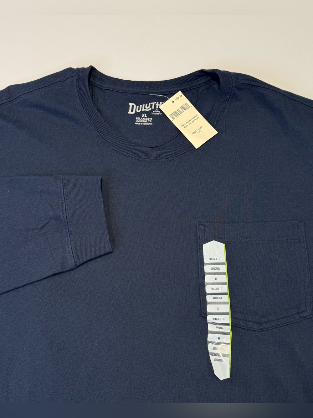 Duluth Trading Co Men's XL Longtail Tee Relaxed Fit Long Sleeve Crew Navy Blue